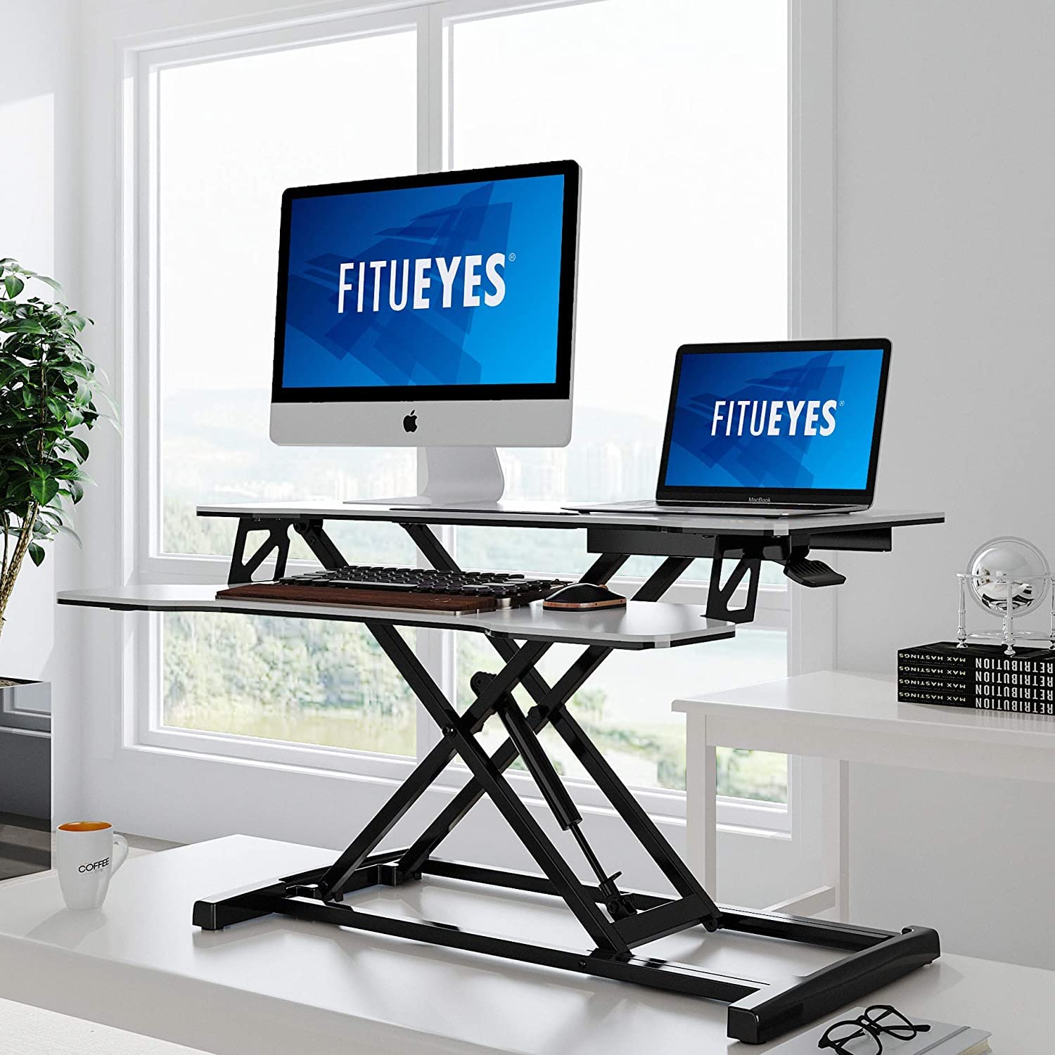 FITUEYES Standing Desk Converter Sit Stand Desk Converter With Keyboard