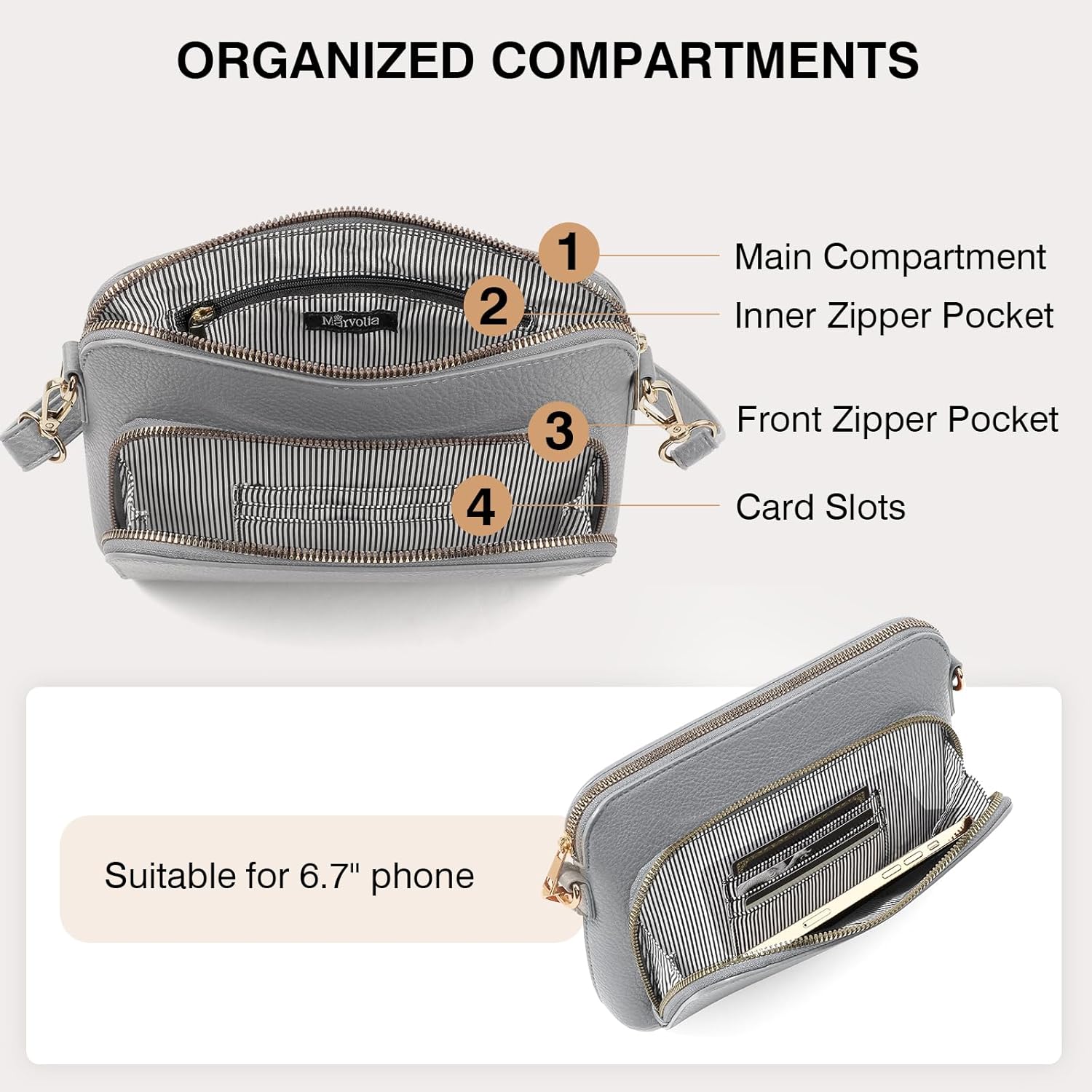 Marvolia Crossbody Bag for Women - PU Leather Shoulder Bag Trendy Small Crossbody Purse Bag for Travel Work Party - Image 5