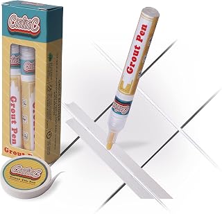 White Grout Pen 3 Pcs Tile Paint Marker Waterproof Colorant and Sealer Pen for Repair and Clean Kitchen Shower Wall Floor, Extra Replacement Narrow 5mm Tips and 10m Auxiliary Adhesive Paper,7ml