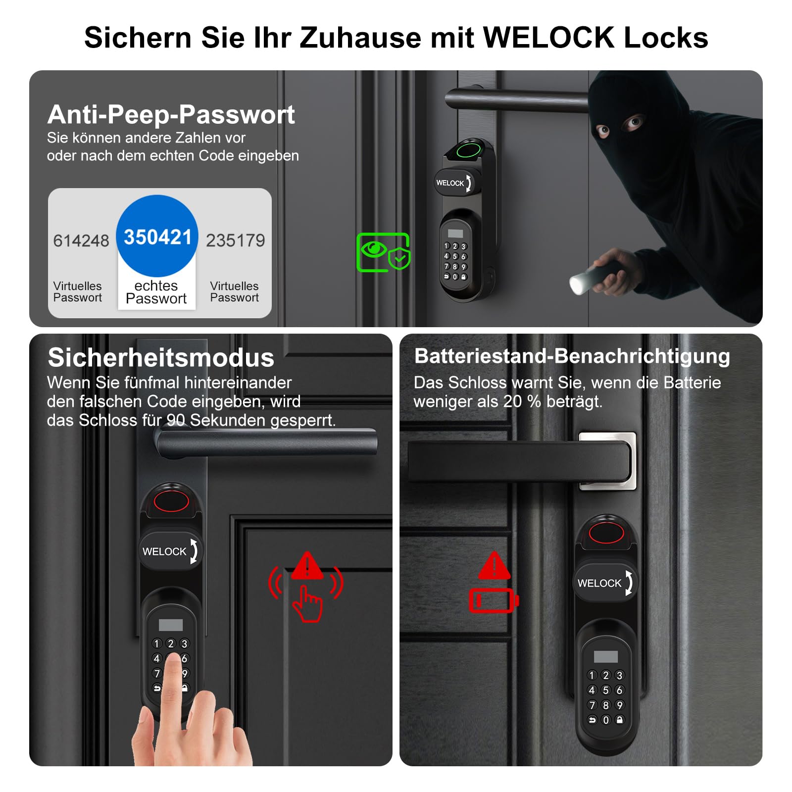 WELOCK U81 Cerradura de puerta con huella dactilar, contraseña, inteligente, con aplicación y tarjeta RFID, pieza de repuesto para llave mecánica, cerradura electrónica para puerta de perfil de 50-90