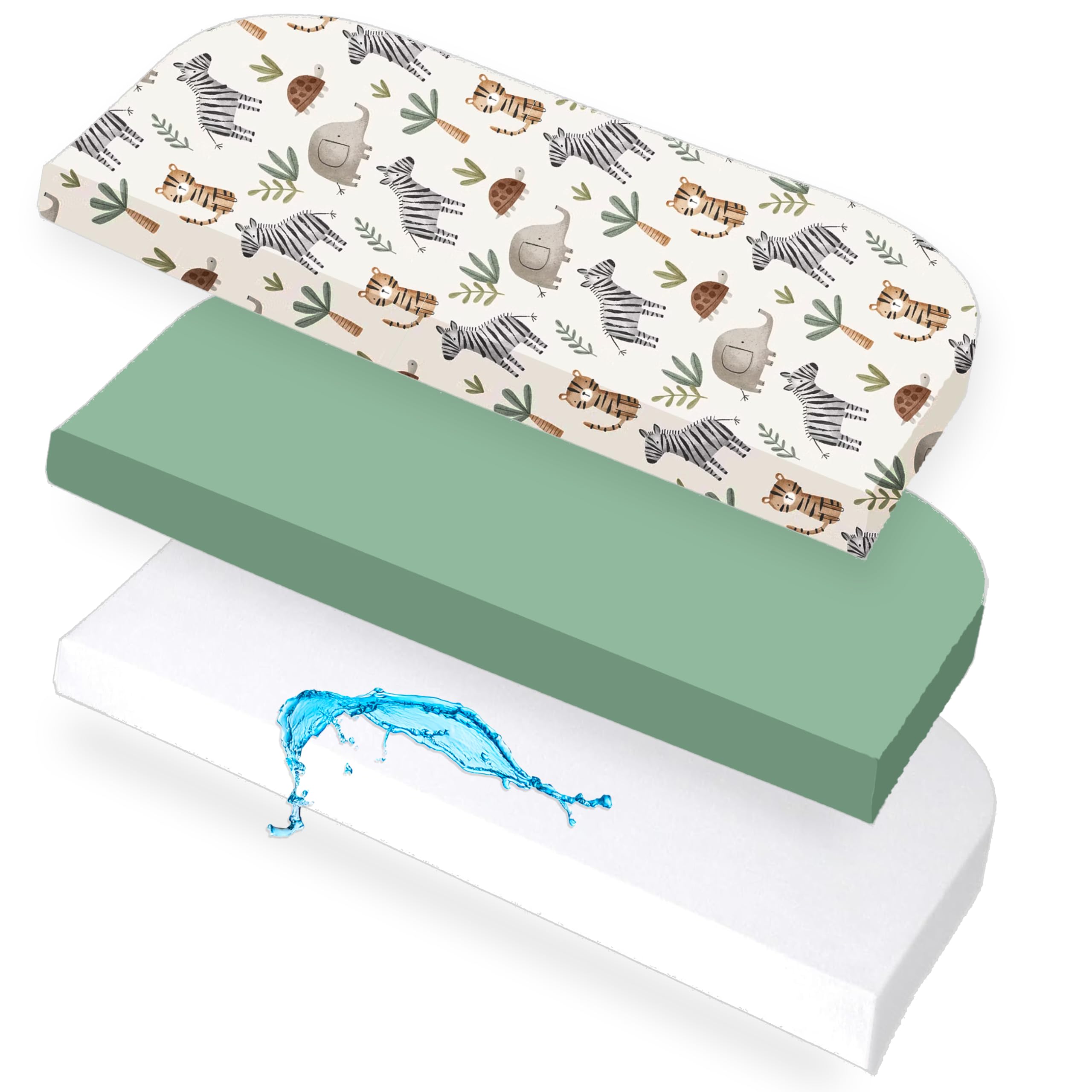 Lovely Hippo 2X Spannbettlaken 50x89cm + 1X Matratzenschoner - Spannbettlaken 100% Baumwolle Kompatibel mit BabyBay Maxi, Boxspring, Comfort, Comfort Plus (Savanne, 50x89cm)