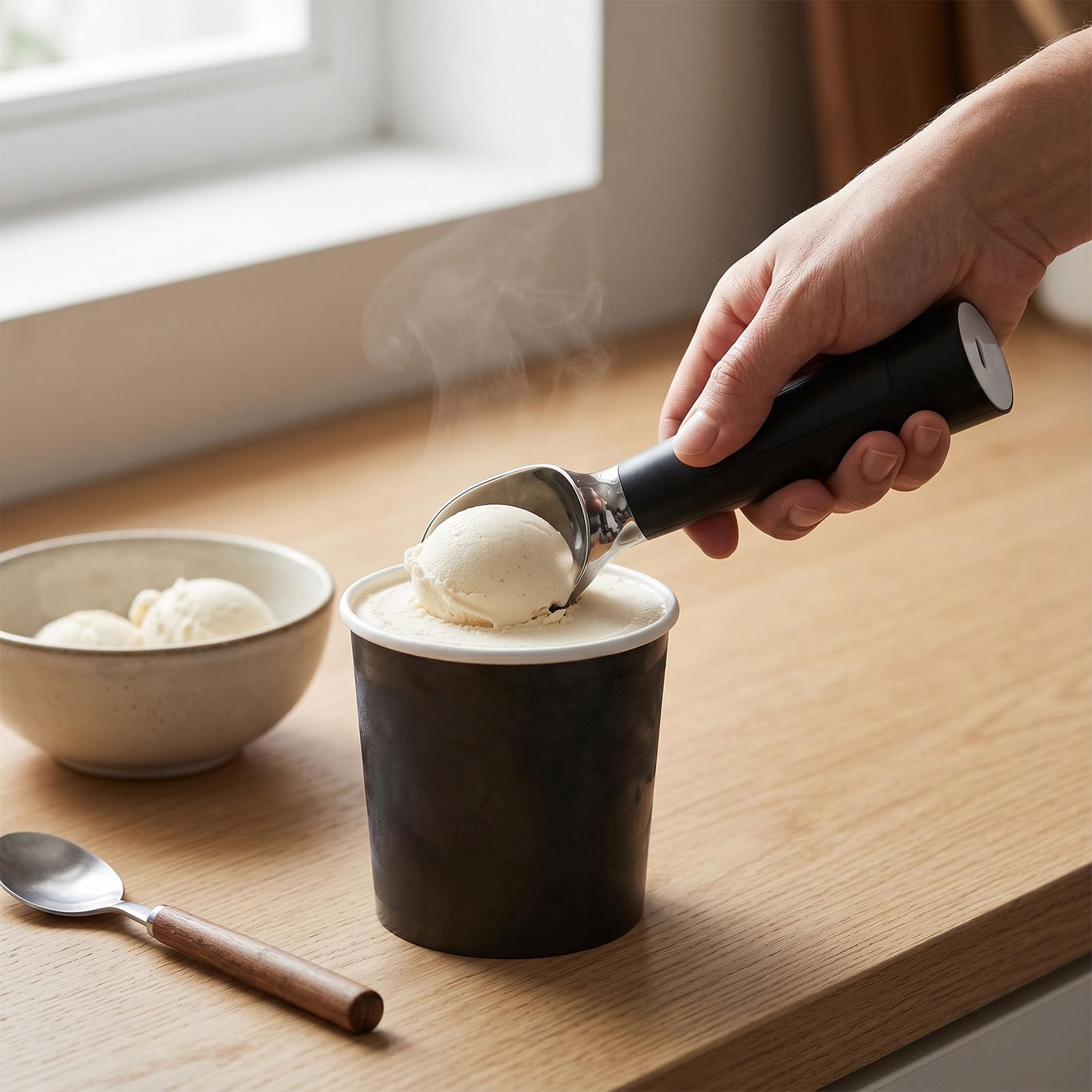 Keenso Cuillère à Glace Chauffée Rechargeable, Cuillère à Glace électrique Chauffante pour Dure