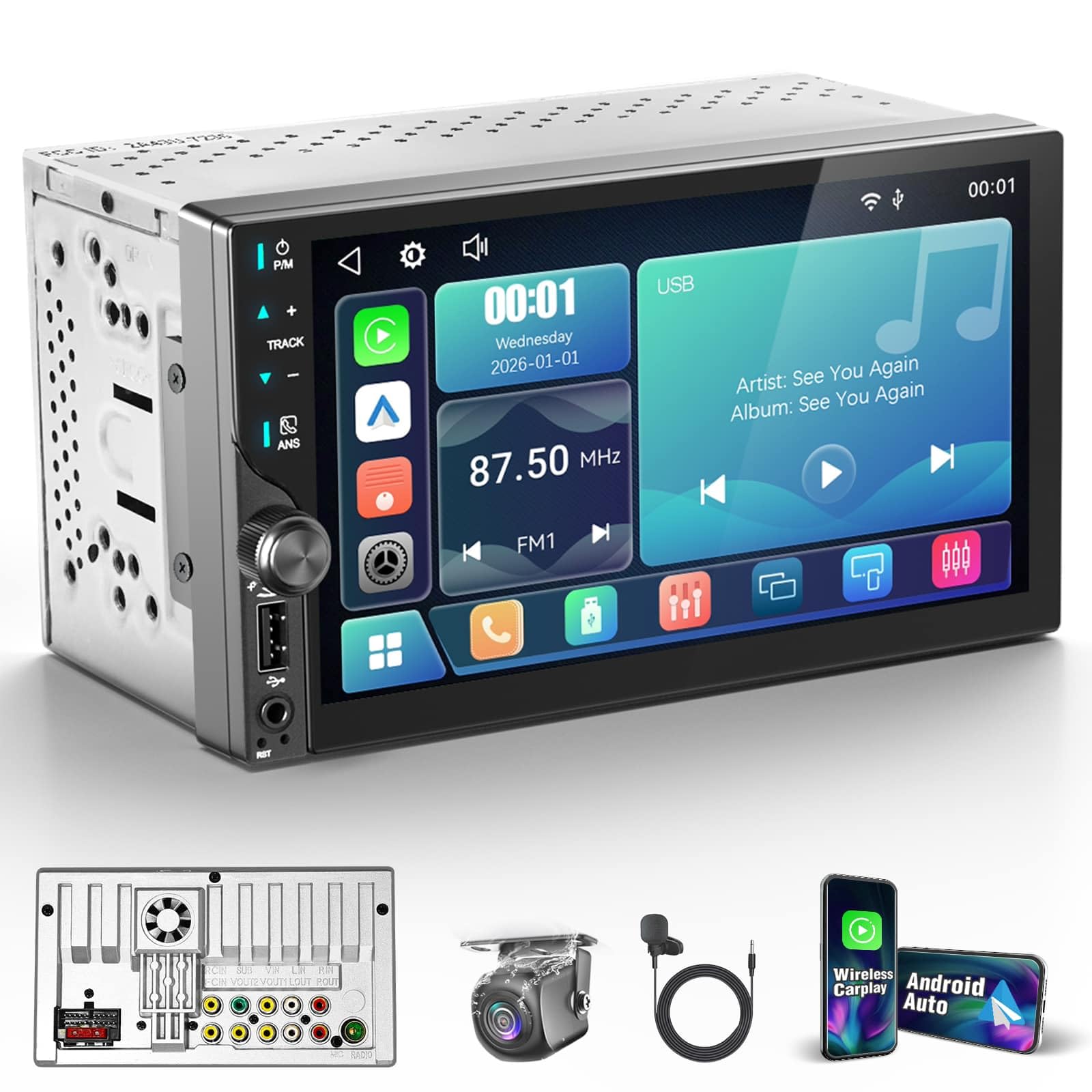【SOOEMAKA】 2026 Double Din Car Stereo with Wireless Carplay&Android Auto,7 inch Truck Radio Upgrade PD/QC 3.0 Fast Charging/16~36V/Bluetooth 5.1/AM/FM/DSP/SUB/SWC-image-31