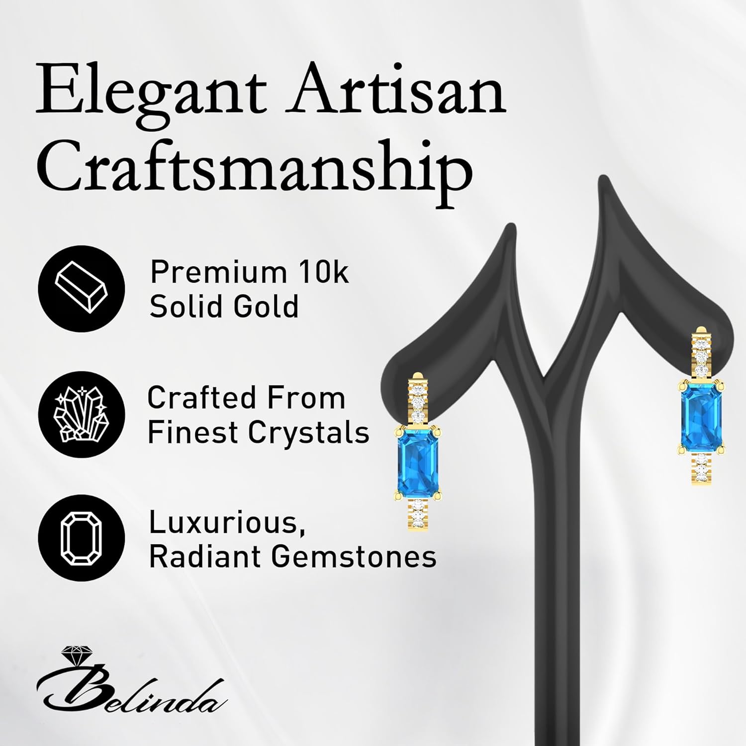 10k Solid Gold Hoop Earrings Natural Stones Round Cut Birthstone Women’s Cuff Hoop Gemstone Earrings Hypoallergenic, Lightweight Fine Jewelry Gift Fashion Accessory