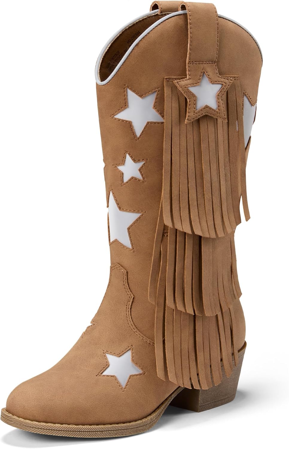PATPAT Girls Cowgirl Boots Pointed Toe Stars Tassel Western Cowboy Boots for Riding Vintage Fringe Platform Shoes