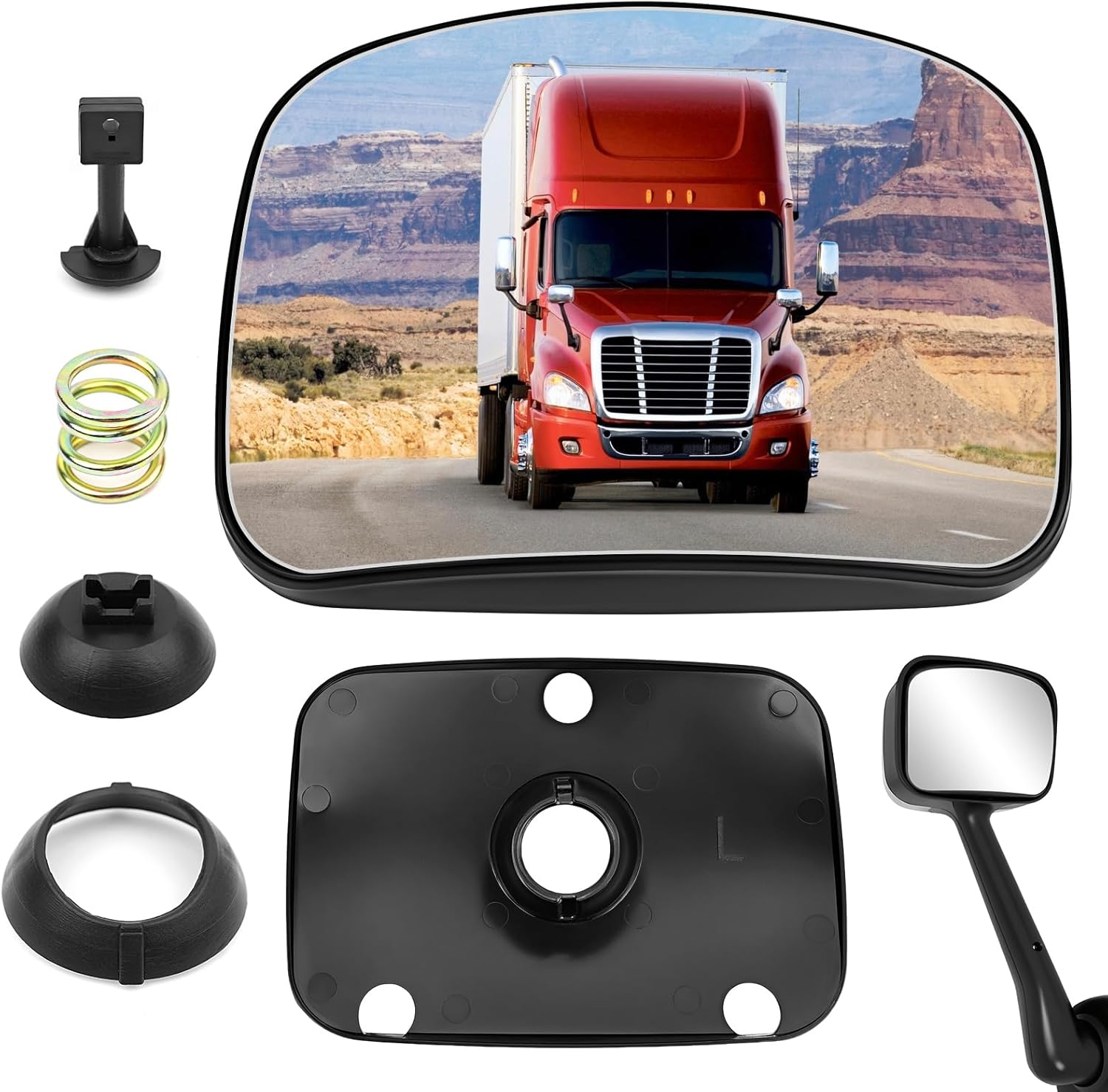 TOP-MAX Hood Mirror Glass Driver Side Compatible with 2008-2017 Freightliner Cascadia, Semi Trucks Wide Angle Convex Glass with Backplate Replaces 955-5206 TL28729