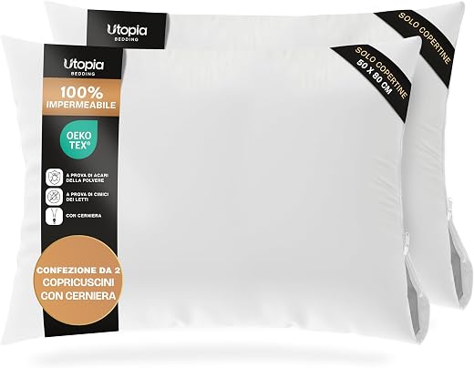 Utopia Bedding Copricuscini Impermeabili con Cerniera (50 x 80 cm | Set...
