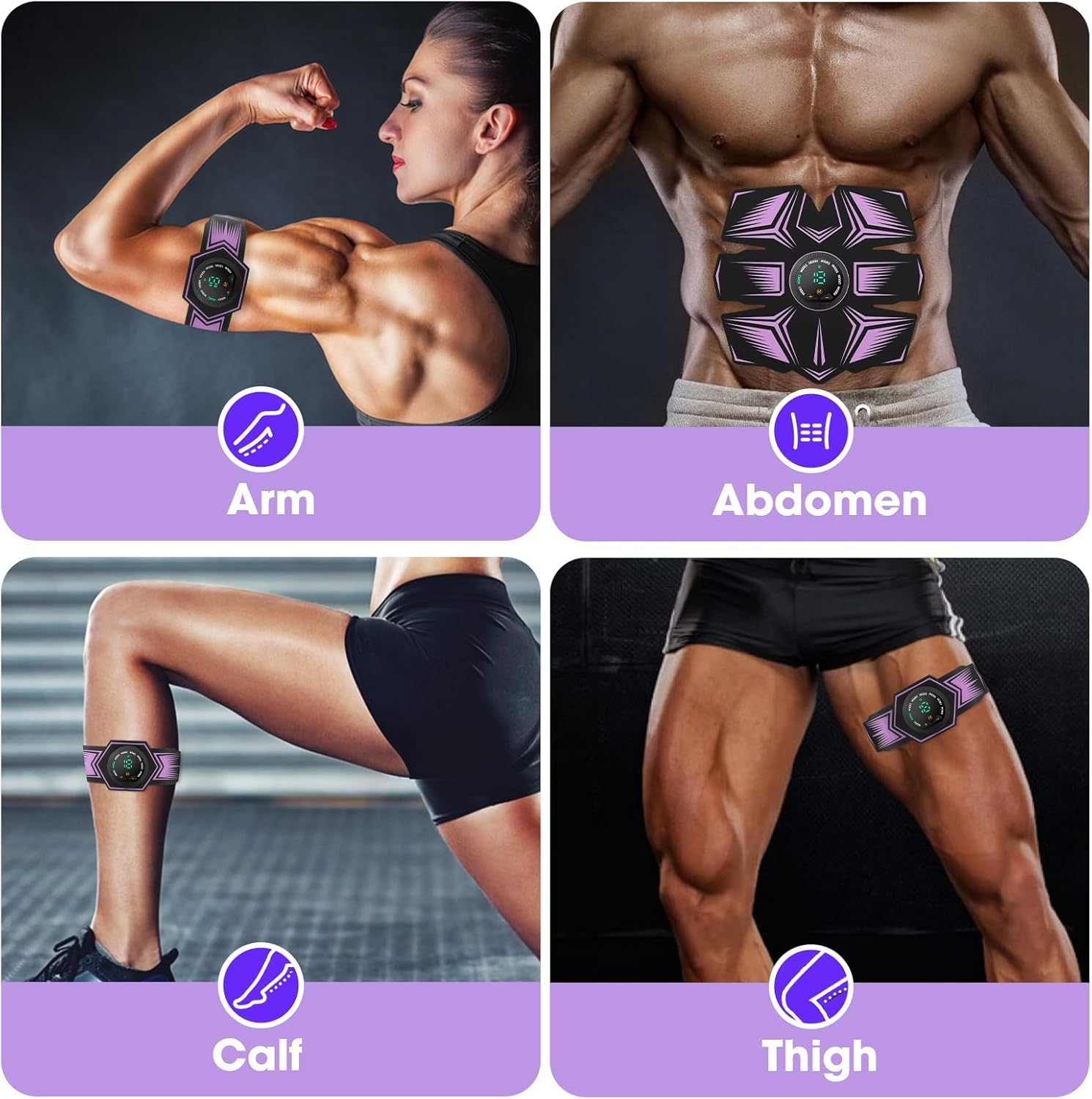 Braload EMS Bauchmuskeltrainer Trainingsgerät, Elektrischer Muskelstimulator, USB-aufladbar, 8 Modi & 19 Intensitätsstufen für Bauch, Arme, Hüfte und Beine, für Frauen und Männer (Rosa-Violett)