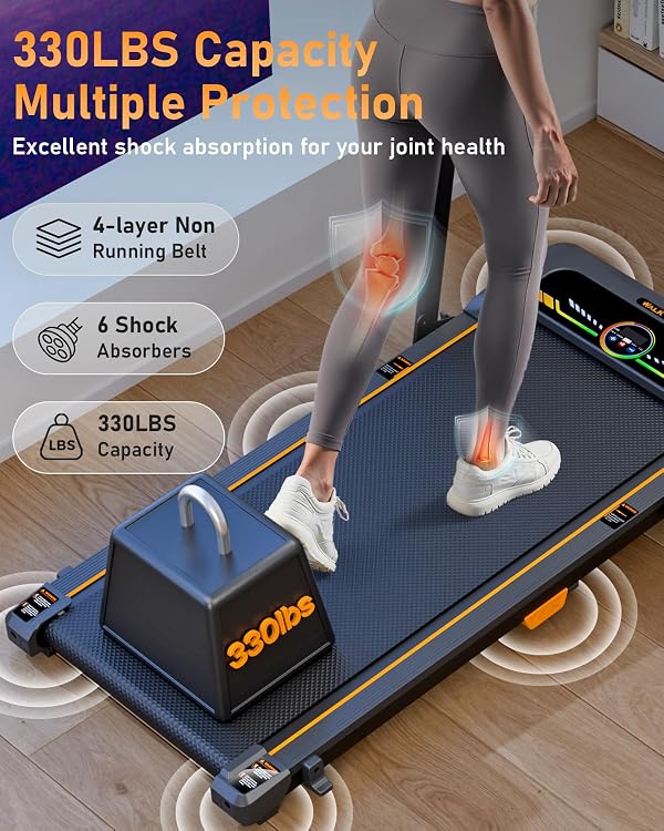 Walking Pad Treadmill, WALKWAKE 5% Incline Walking Pads, Compact Under Desk Treadmill for Home, 330lb Capacity 2.5HP Running Machine for Walking Jogging with LED Display，Black Yellow by WALK WAKE - Used condition - Image 3