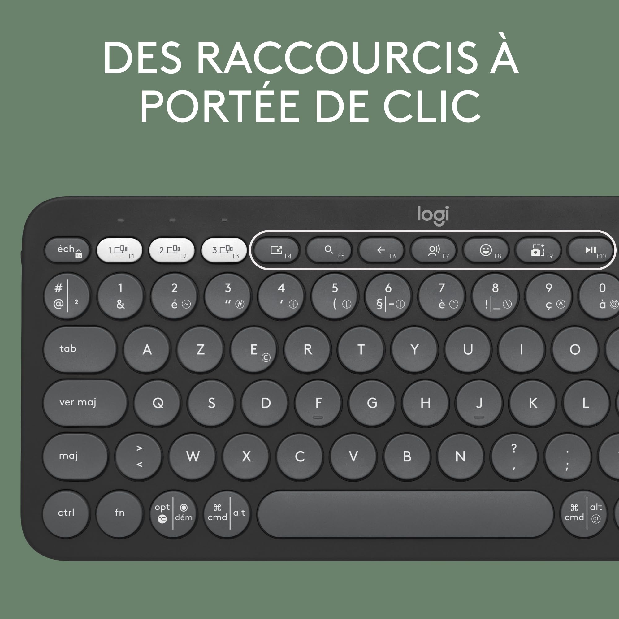 Logitech Pebble Keys 2 K380s clavier sans fil Bluetooth multidispositif, raccourcis personnalisables, fin et portable, Easy-Switch pour Windows, macOS, iPadOS, Android, ChromeOS, FR AZERTY - Graphite