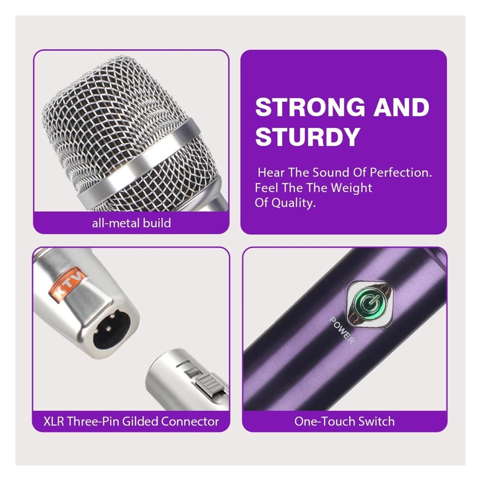Micrófono Vocal Dinámico Cardioide Profesional (Disponible En Morado O Plateado) Ideal For KTV Y Presentaciones Vivo Compatibilidad Universal(D13-PE)