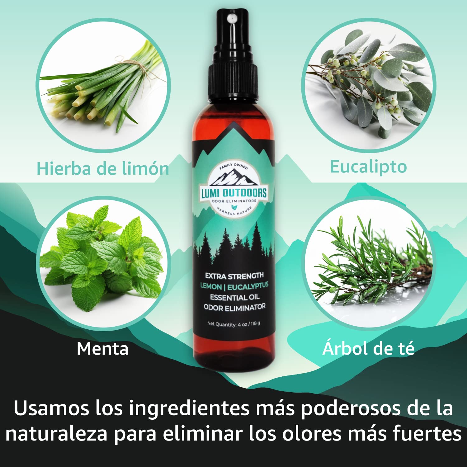 Desodorante de Pies y Zapatos en Aerosol - Eliminador de Olores - Fuerza Extra - Eucalyptus Lemongrass - Lumi Outdoors