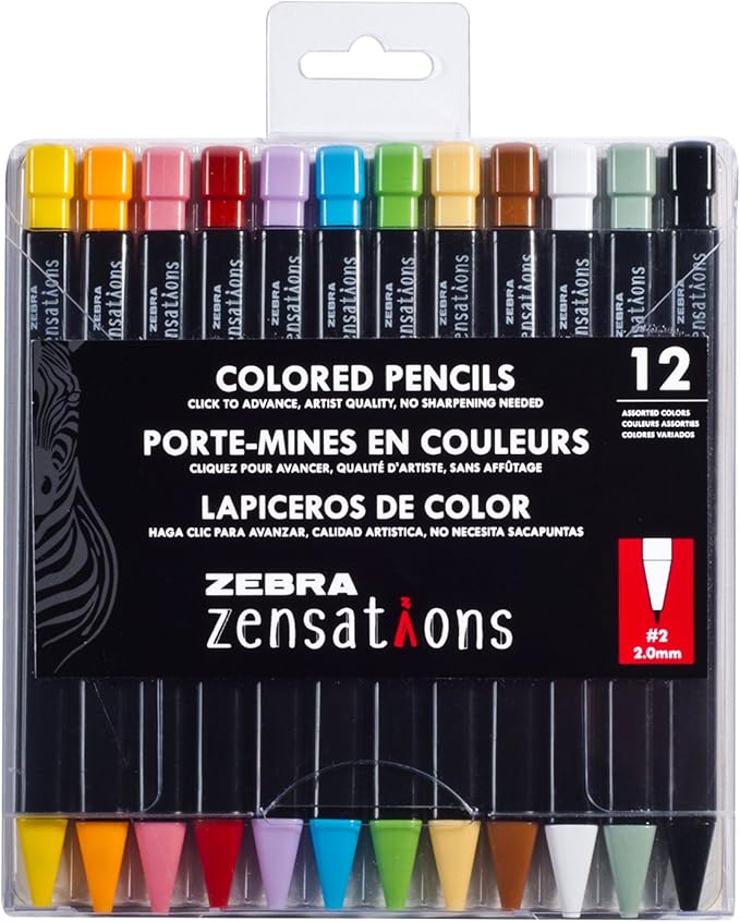 Zebra Zensations Mechanical Colored Pencils, 2.0mm Point Size, Assorted