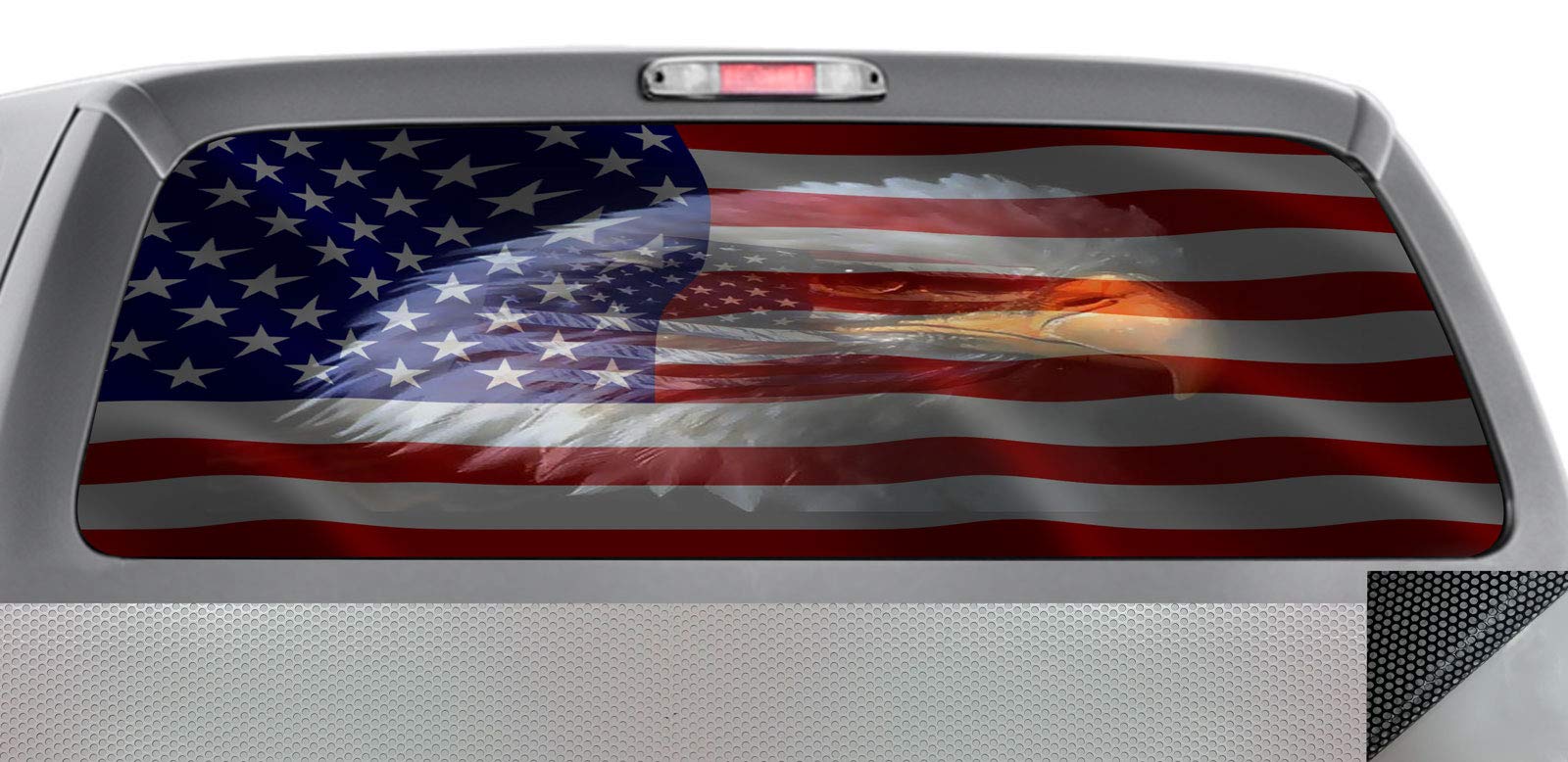 Patriot Flag 016 Window WRAP : American Flag with Eagle Patriot : Truck Car Rear Decal Sticker