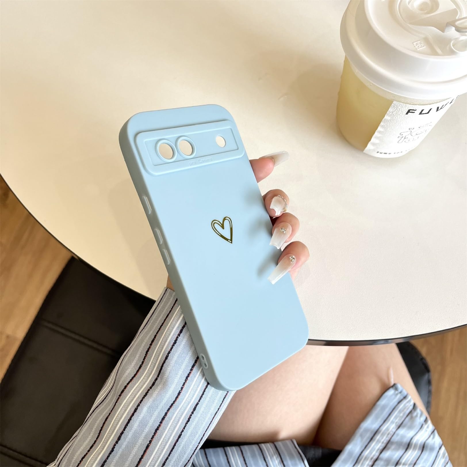 Süße Handyhülle Für Google Pixel 8A – Mit Goldenen Herzen, Weiches Silikon, Stoßfest In Dunkelgrün