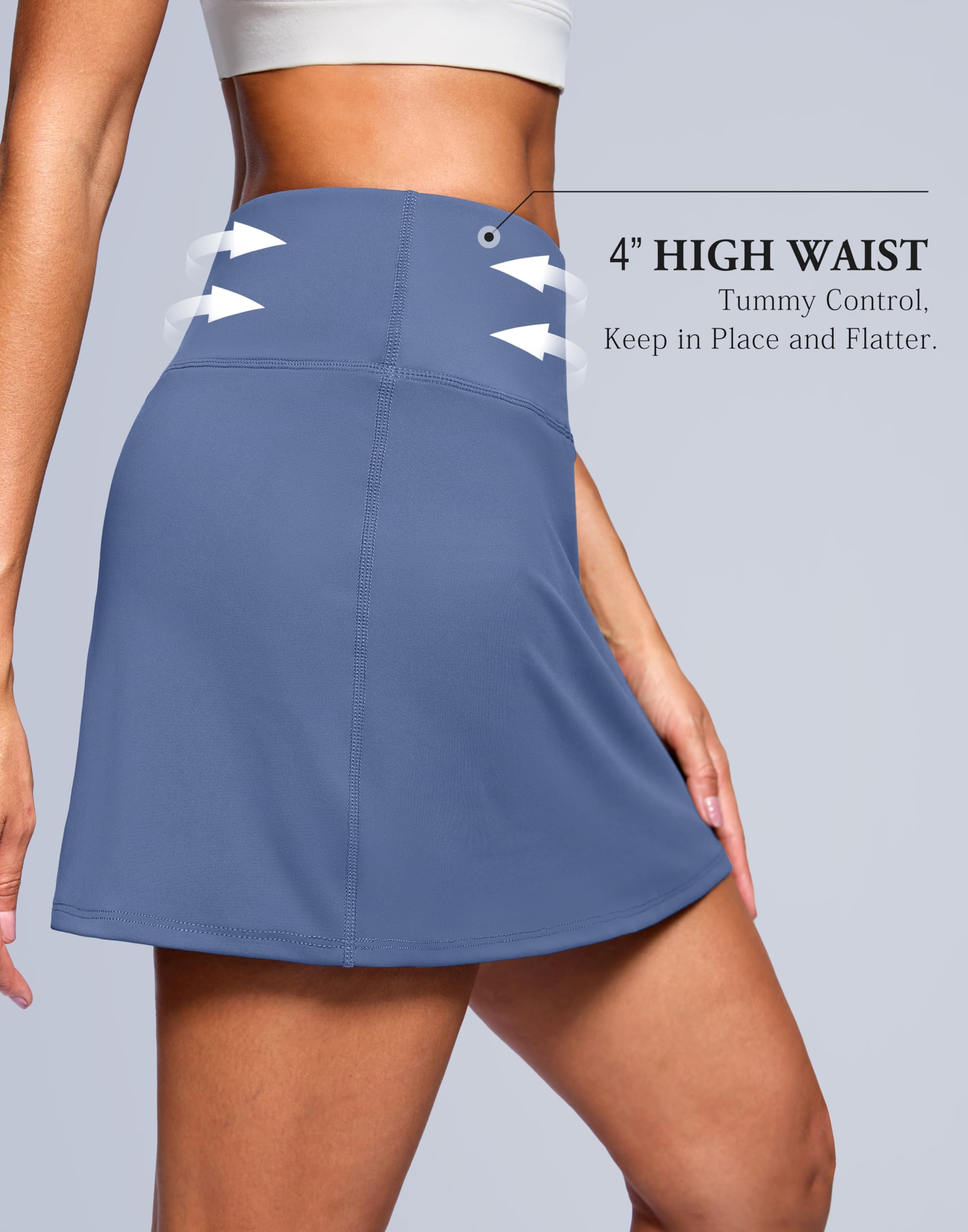 SANTINY Falda pantalón de 14 pulgadas para mujer con 2 bolsillos, cintura alta, acampanada, casual, para pickleball, golf, falda atlética de tenis