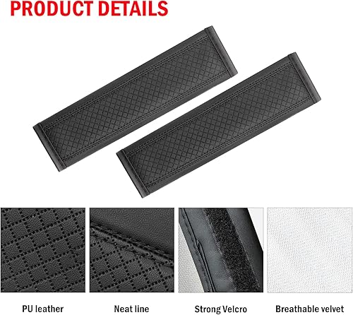 Miniatura 3 de 2 almohadillas para cinturón de seguridad, protector de cinturón de seguridad de fibra de carbono, fundas de cuero suave y transpirable, cojín
