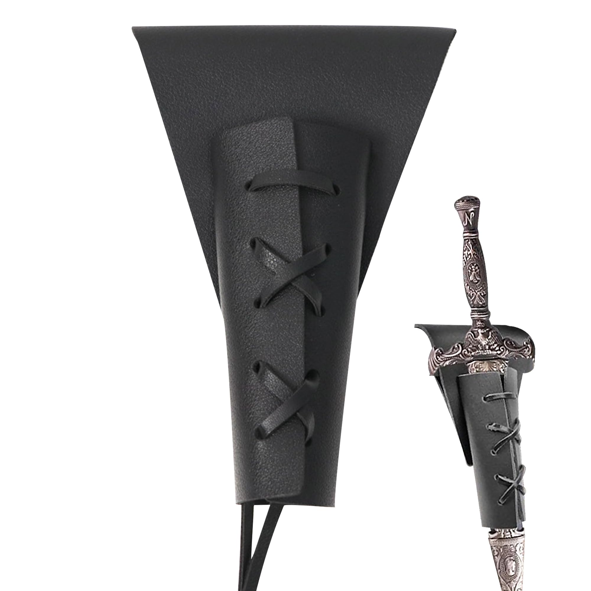 Simaixing Dagger Holder Sword Belt with Lacing, Medieval-Style Sword Frog, Adjustable Leather Sword Holster for Costume Cosplay, Belt Sheath Accessory and Renaissance Accessories (Black)