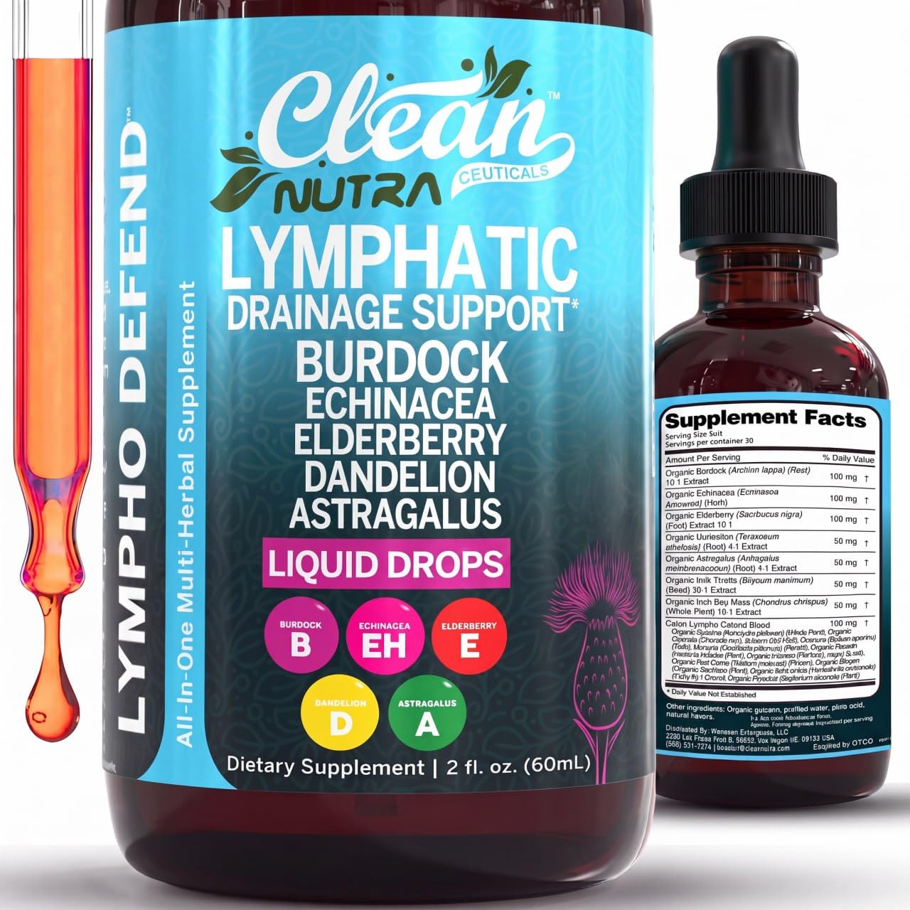 Clean Nutra Lymphatic Drainage Drops with echinacea and elderberry