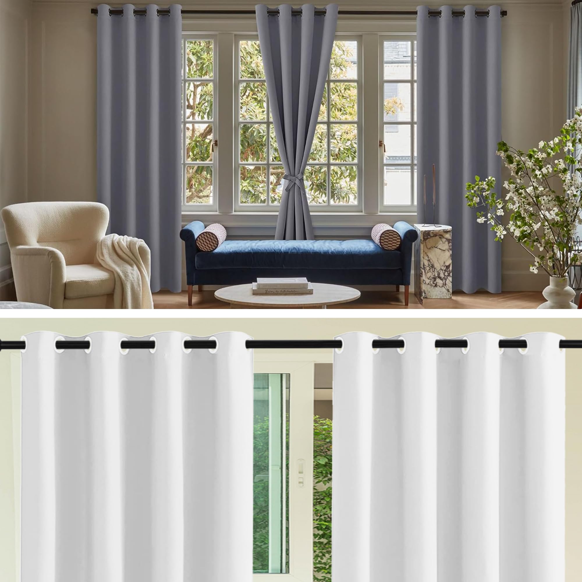 Tende Oscuranti 240 x 200 cm Poliestere Resistente, Termica Isolante Tende Grigie Moderne/Tende con Anelli per Interni Finestre con Anelli, Beige