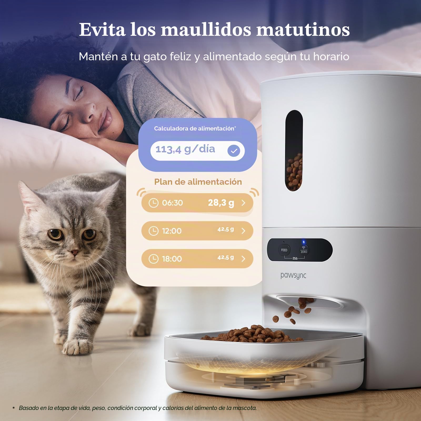 Pawsync Comedero automático para Gatos con aplicación, Seguimiento Inteligente de báscula, horarios de alimentación Personalizados, Capacidad de 3.6 L para Gatos y Perros pequeños, hasta 10