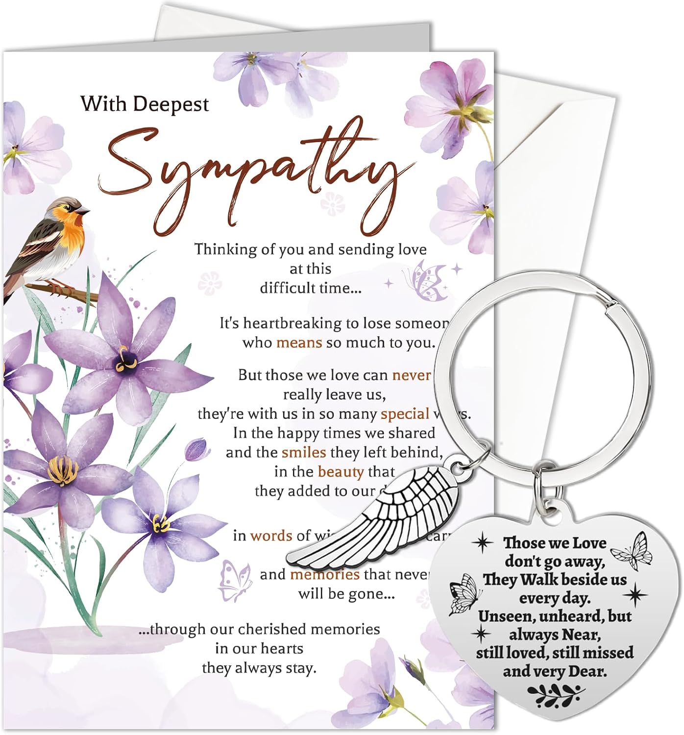 HOWAF Sympathy Card Greeting Cards, Sympathy Cards Thinking of You Cards, Sympathy Gifts, Bereavement Gifts, in Memory of Loved One Gifts, Condolences Card with Memorial Keyring for Memorial Gift