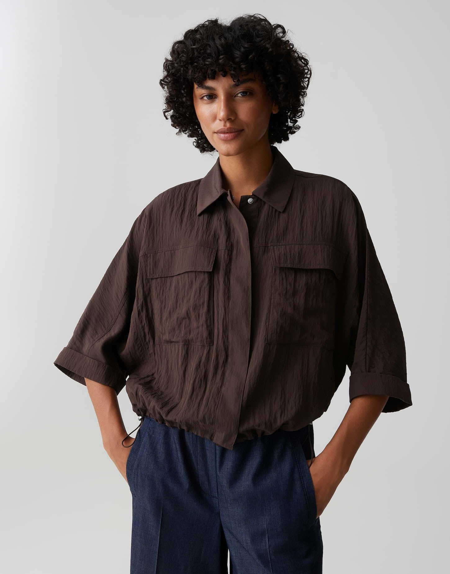 OPUS Damen Kurzarmbluse | Crashbluse mit Utility Details Regular Fit