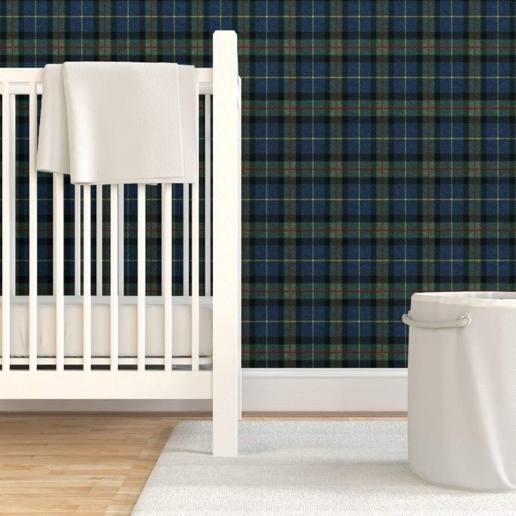 Spoonflower Peel & Stick Wallpaper 3ft x 2ft - Plaid Blue Tartan Traditional Scotland Scottish Highland English Country Cottagecore Medium Scale Custom Removable Wallpaper