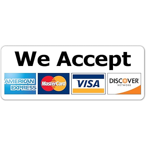 We Accept Major Credit Cards AmEx MasterCard Visa Discover Sticker | Store Window, Door, Payments Decal 3x8