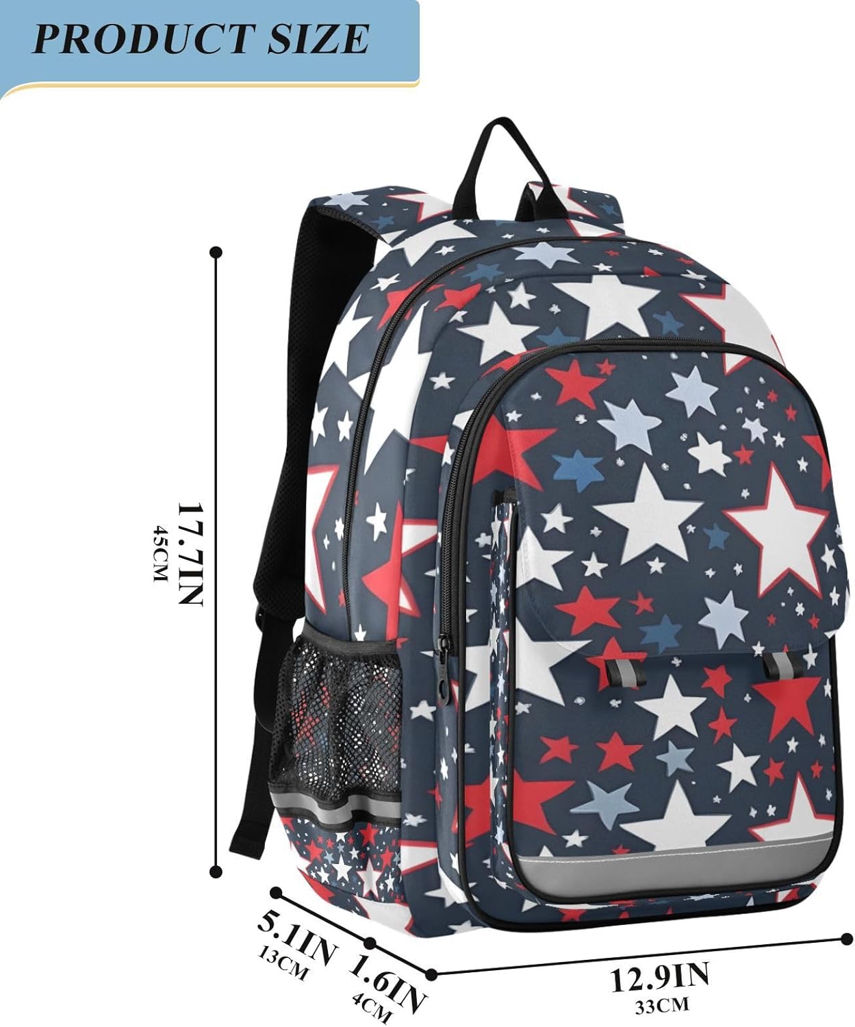 senya School Backpack Kids College Rucksack Travel Bookbag Fashion Back Pack Girls Boys Red White Blue Stars