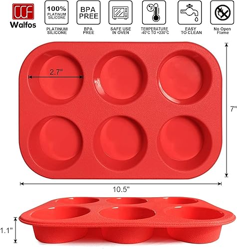 Miniatura 6 de Walfos Molde de silicona para magdalenas 6 tazas antiadherente para hornear, grado alimenticio y libre de BPA, perfecto para magdalenas de huevo,