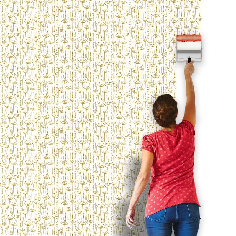 Image of Design Paint Roller with Dandelion Puff Pattern - Reusable Decorative Wall Texture Roller for DIY Home Decor, Accent Walls, Furniture, and Crafts - Durable Embossed Stencil Painting Tool