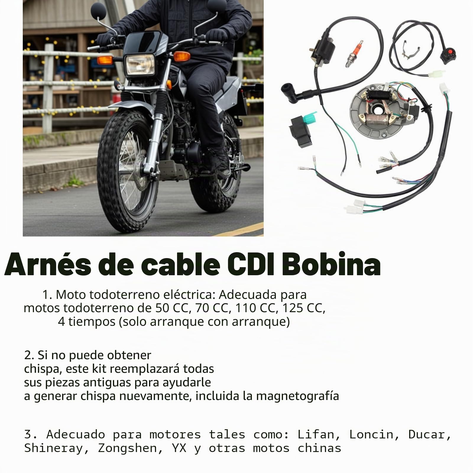 Baceyong Kit de estator magnético de bobina de encendido de arnés de cableado que aborda fallos eléctricos compatible con motos de cross de 50 cc, 70 cc, 110 cc, 125 cc, 4 tiempos