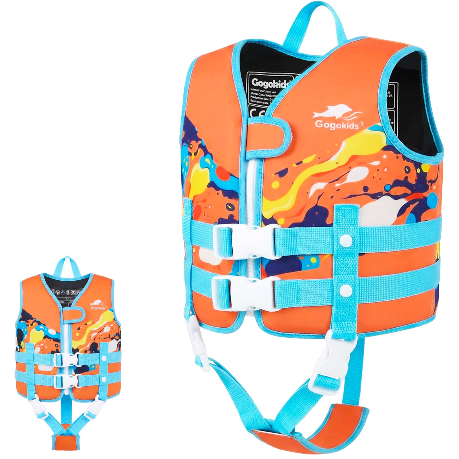 Gogokids Schwimmweste für Kleinkinder für 1–5 Jahre 15-30kg, Kinder Schwimmjacke mit Doppelt Verstellbarer Strapze, Schwimmhilfe für Baby, Mädchen Jung verstellbare Pool-Weste für Pool & Strand