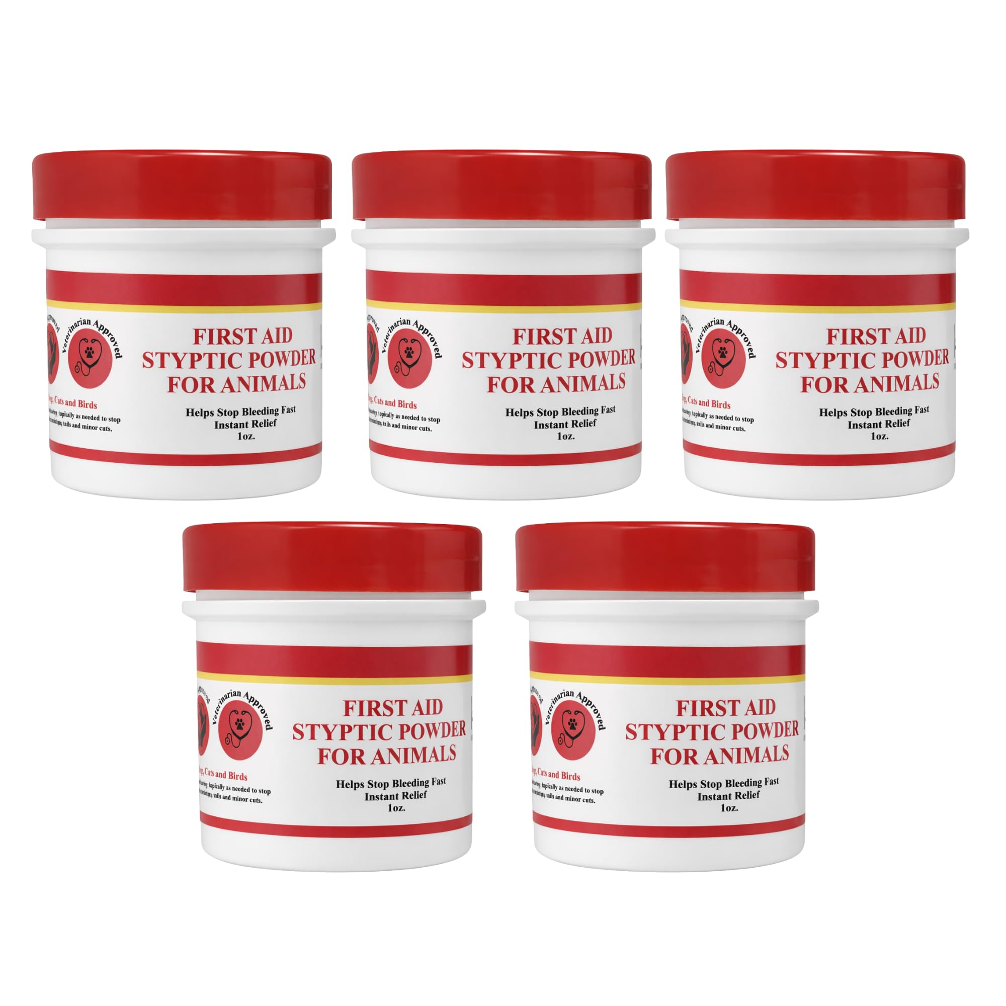 G.B.S Styptic Powder for Animals – Fast-Acting Blood Stop for Dogs, Cats, Birds &amp; Small Pets – First Aid Powder for Nail Bleeding, Minor Cuts &amp; Grooming – 1 oz, Pack of 5