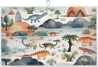 Voloreju Golf Towel Dinosaur Cartoon Mountains Tropical Tree with Clip Microfiber Quick Dry Golf Ball Towel for Bags Club Cart Gift for Men Women, 24" x 15"