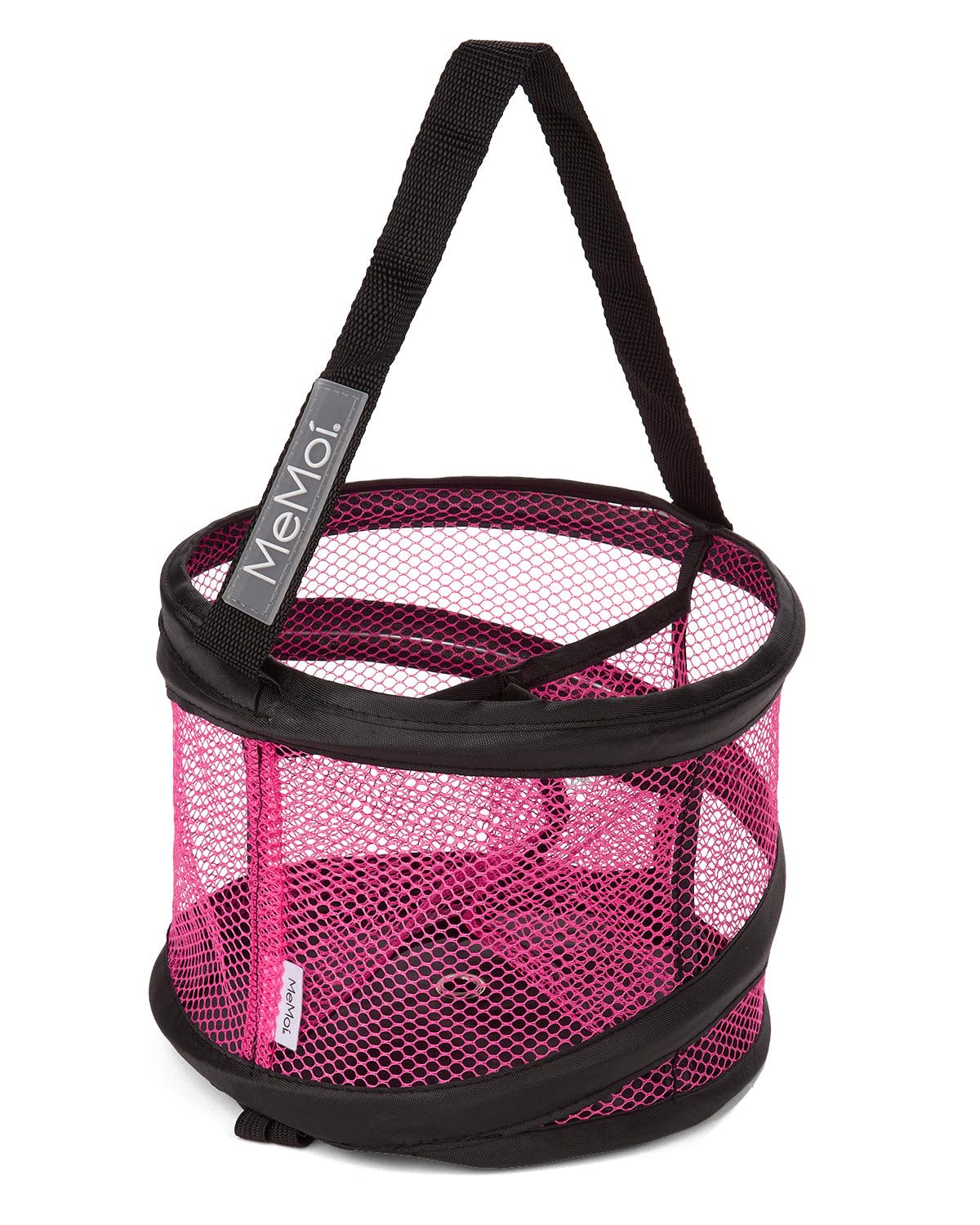MeMoi Collapsible Portable 3-Pocket Mesh Shower Caddy Black-Pink One Size