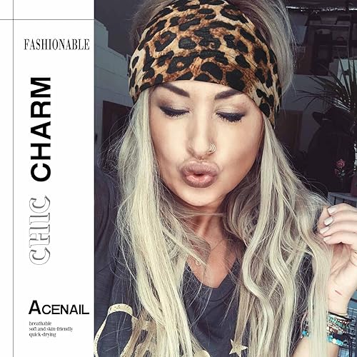 Miniatura 5 de Acenail Diademas anchas para mujer, diadema de turbante anudada, elásticas, antideslizantes, bandas para la cabeza, bandas deportivas para yoga,