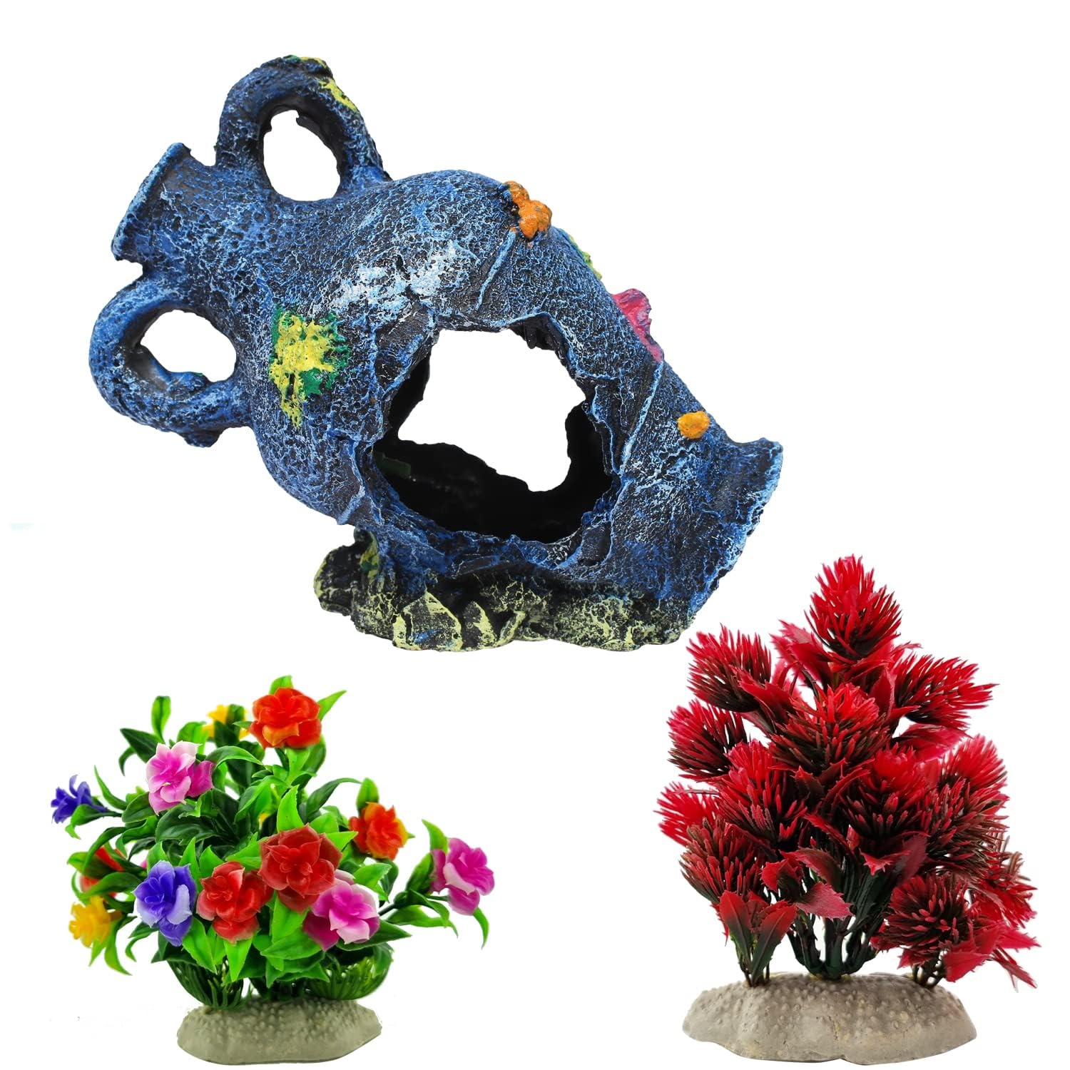 Jainsons Aquarium Fish Tank Plastic Plants and Broken Pot Aquarium Ornament Decorations Decor Artificial Fish Tank 2 Plants with Ship Anchor Ornament (103-PLANT-COMBO-PACK) (B0D2H6QYVJ) Amazon Price History, Amazon Price Tracker