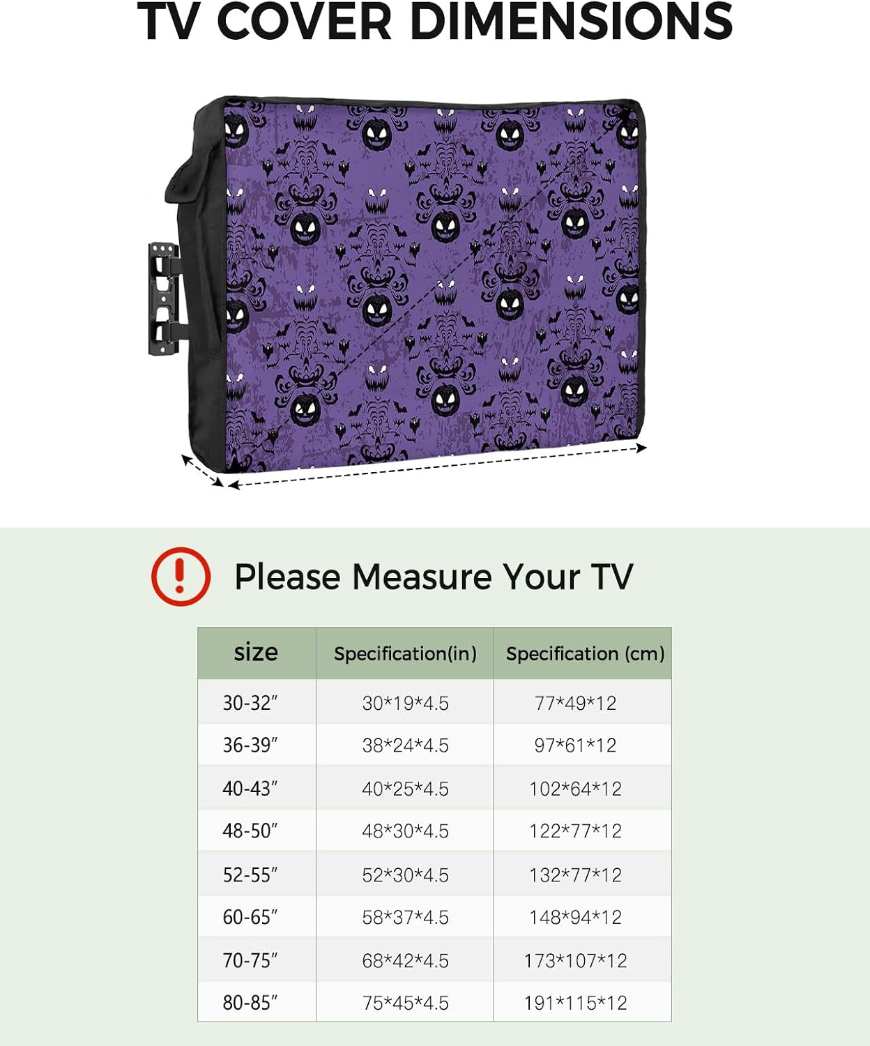 Outdoor TV Cover - Halloween Haunted Grimace Pumpkin Bat Purple Waterproof and Weatherproof 36"-39" LCD Movable Shield TV Display Screen Protector Outside Television Covers