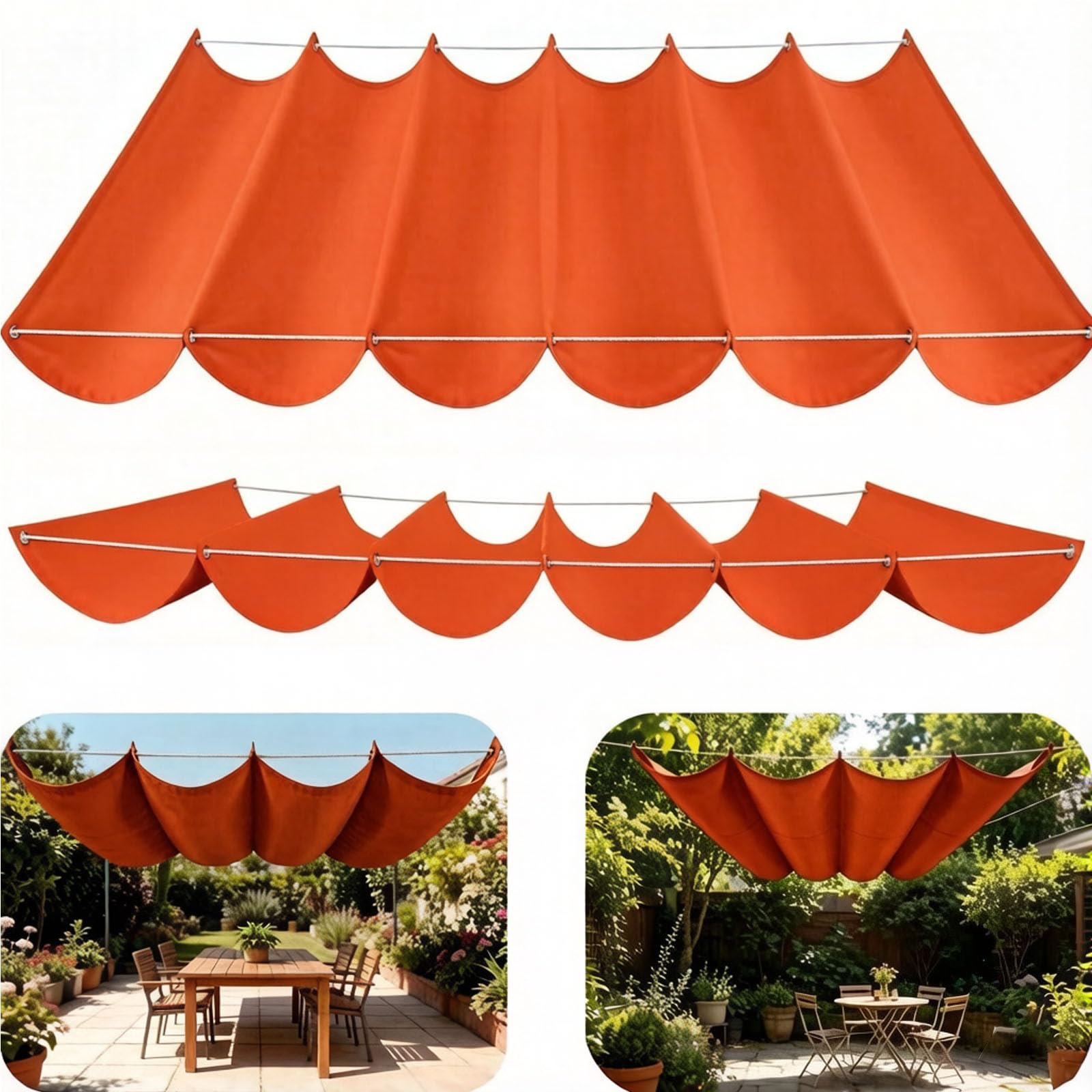 Retractable Sun Sail Shade Canopy for Outdoor Use, Custom Pergola Waterproof Shade Cover,Wave Design, Thickened Fabric, With Rope Patio for Garden Patio Balcony Pool-Rust Red||250x1000cm