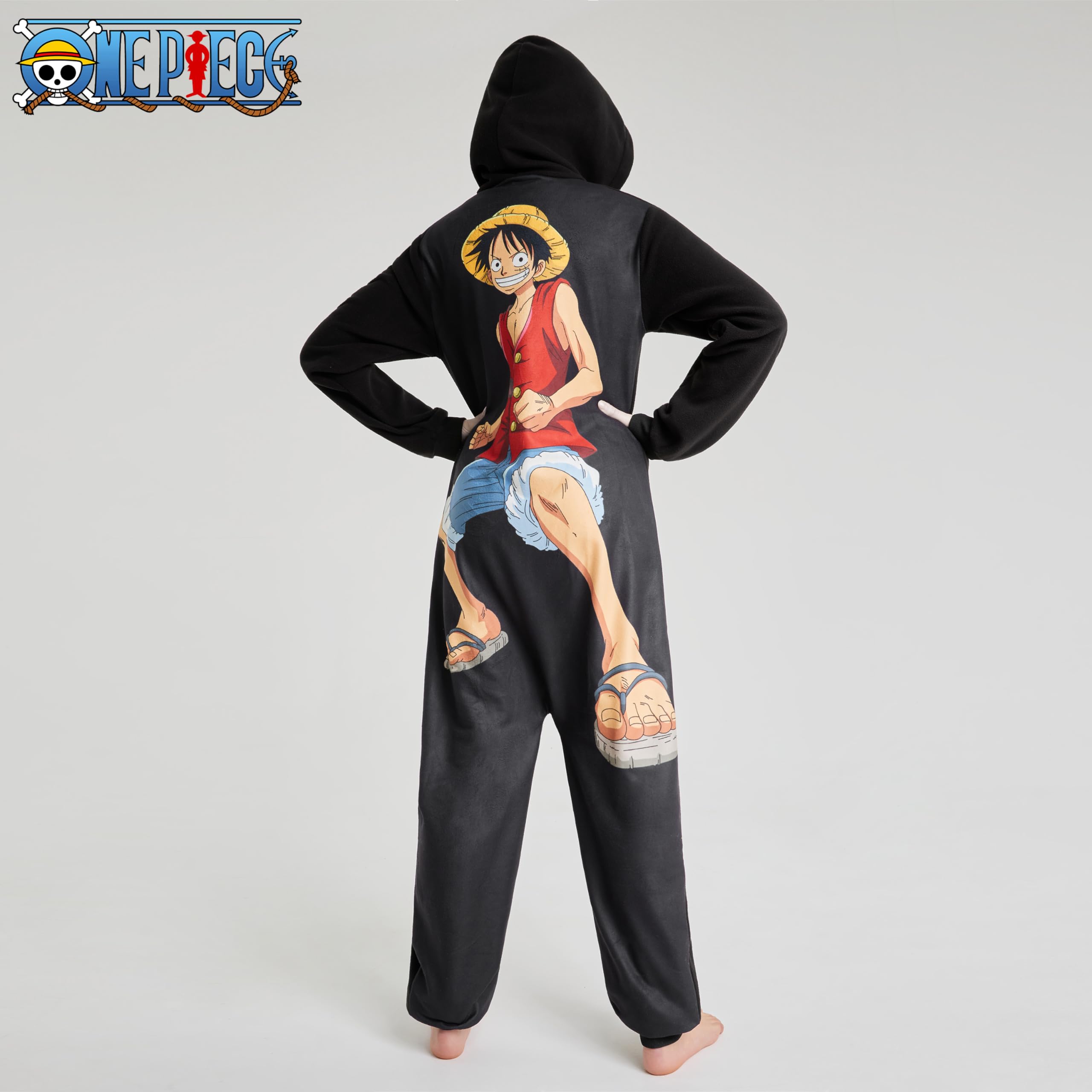 One Piece Pigiama Intero Bambino - Pigiamone in Pile Caldo 7-14 Anni - Pigiami Interi Bambini con Cappuccio Anime Gadget Regalo