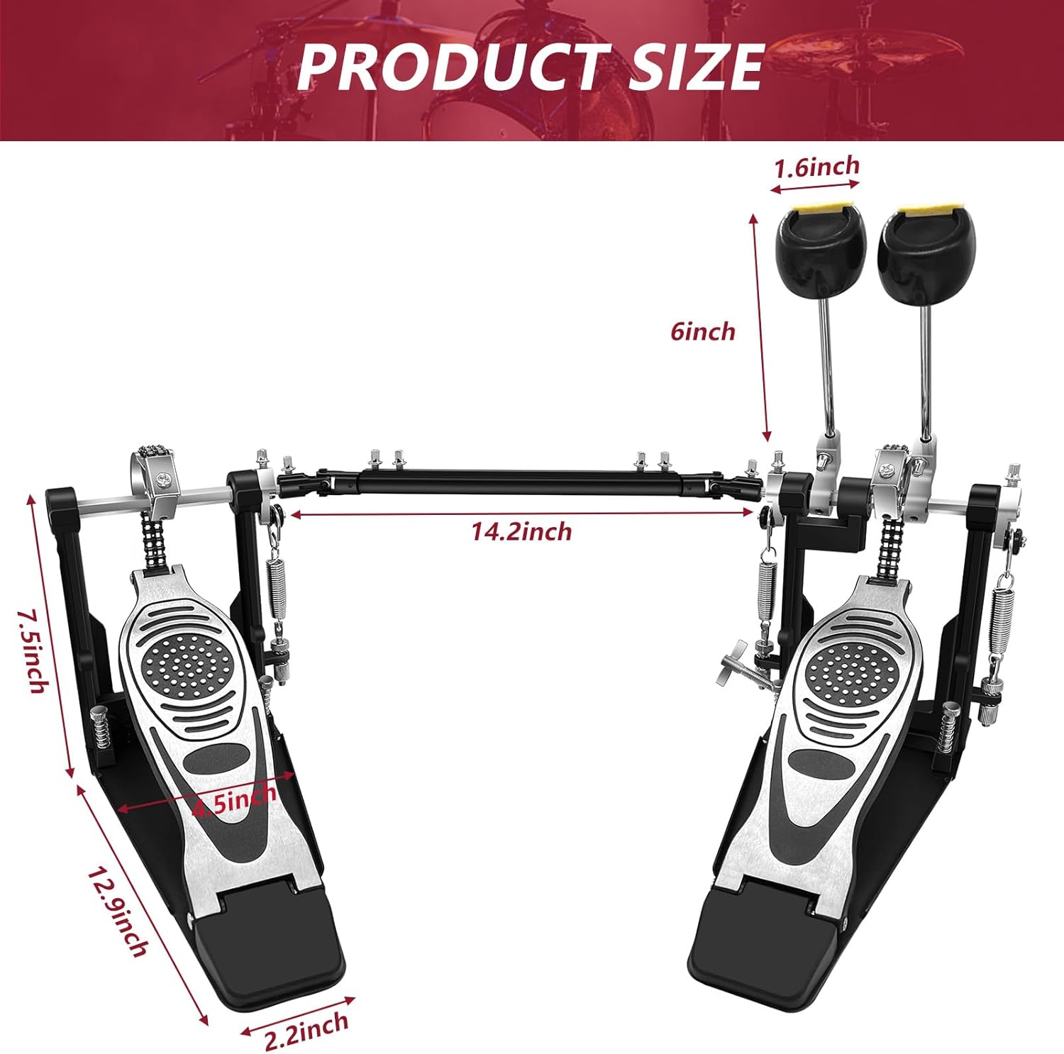 Bass Drum Pedal,Double Bass Drum Pedal Mount Double Chain Drive Foot Percussion Hardware Kick Drum Kit Pedals Step on Hammer Adj. Beater Head Bass Pedal for Drum Set (Double)