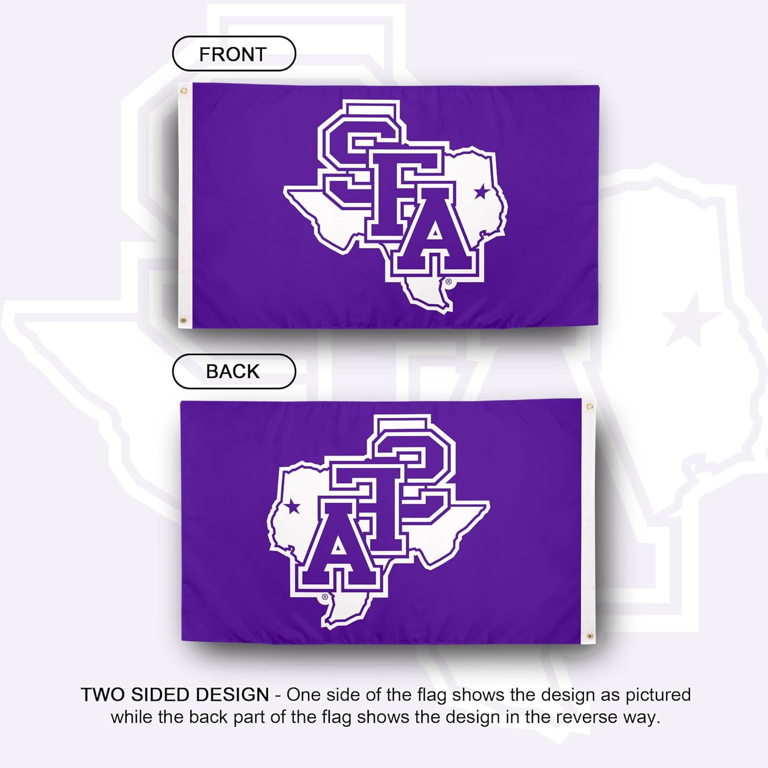 Desert Cactus Stephen F. Austin State University SFASU Flag - 3 x 5 Feet Lumberjacks Banner, Indoor/Outdoor Durable Fabric, 100% Polyester Design (Style A) - Image 2