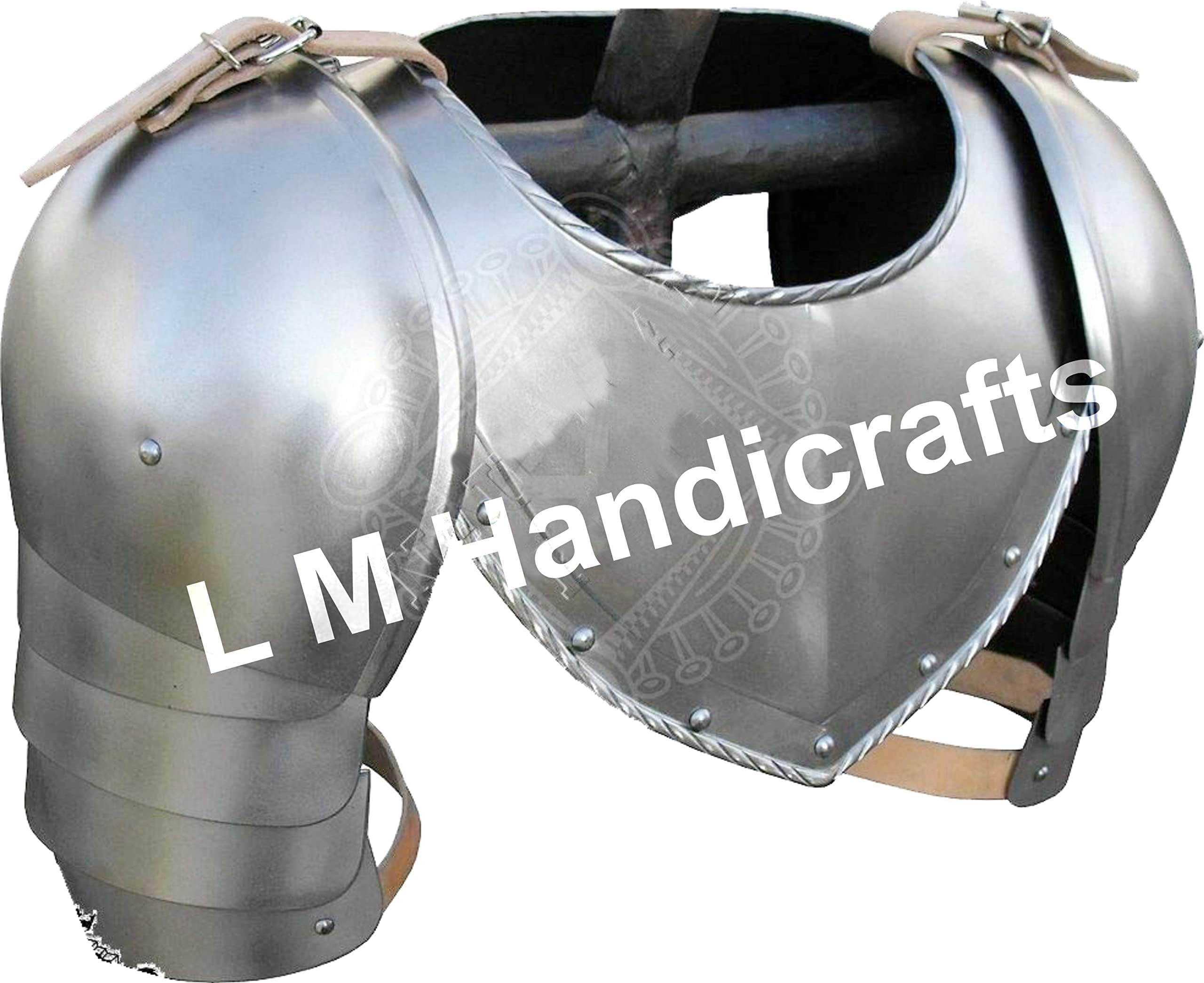 GONDMAXLmhandicrafts GONDMAX L M Medeaval Iron Gorget Spaulders Arm Shoulder Set Viking Crusader Pauldrons Armor Silver Roman Spartan Troy Sugarloaf Gladiator Burgonet Barbuta German Crusader Spanish Kettle