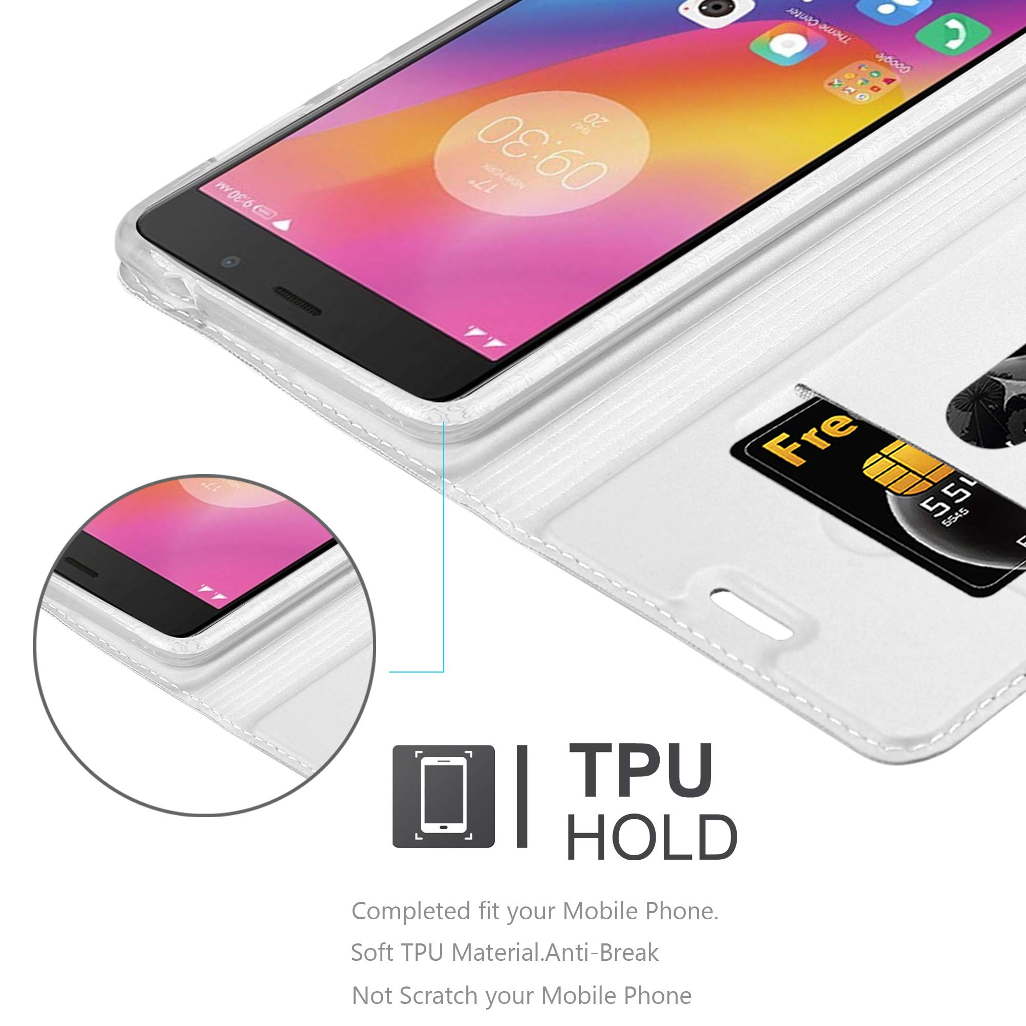 Custodia Portafoglio Cadorabo Per Lenovo P2 - Classy Argento Con Vani Carte E Chiusura Magnetica - 2