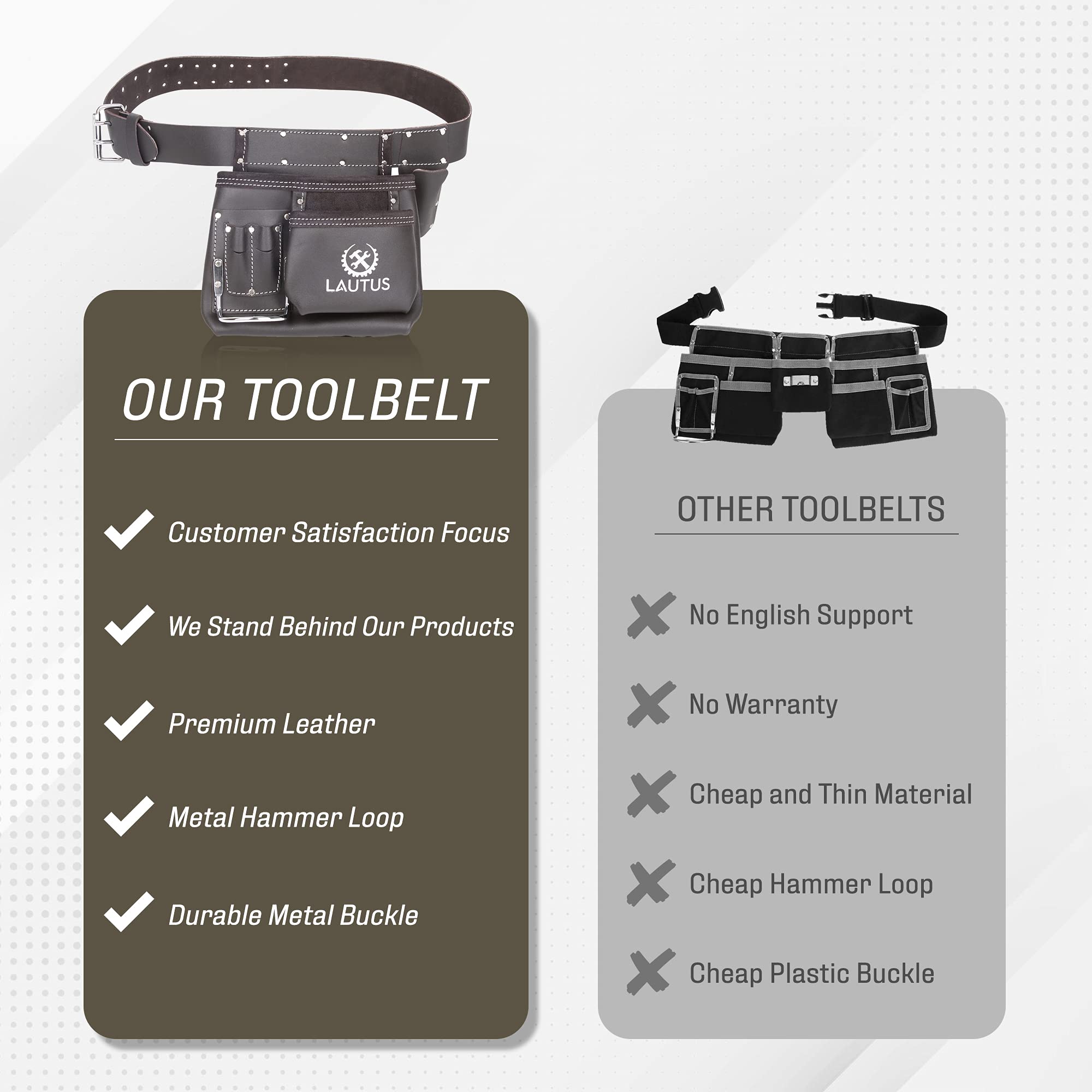 LAUTUS 5 Pocket Oil Tanned Tool Belt/Pouch/Bag/Apron Carpenter, Construction, Framers, Handyman, Electrician - Image 4