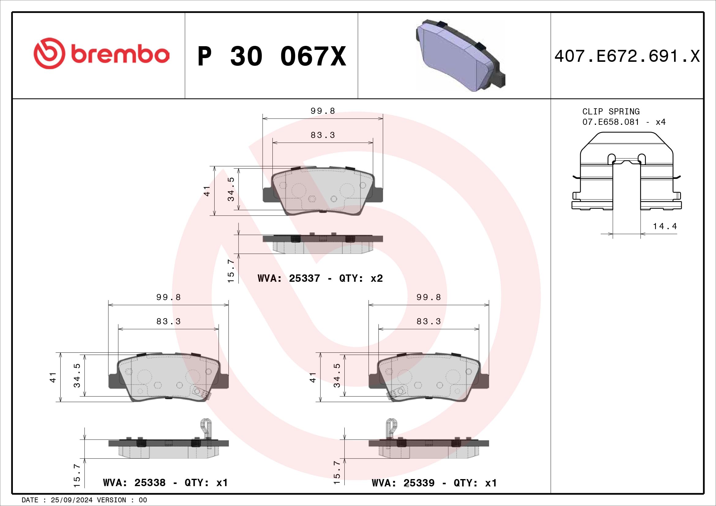 Brembo - Xtra - P 30 067X - Pastiglia Freno - Posteriore, set di 4