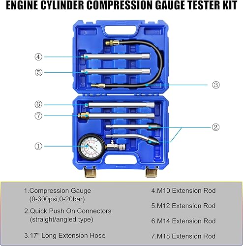 Miniatura 2 de Probador de compresión de cilindro, 8 piezas de medidor de presión de motor pequeño, kit de herramientas de diagnóstico para pruebas de compresión