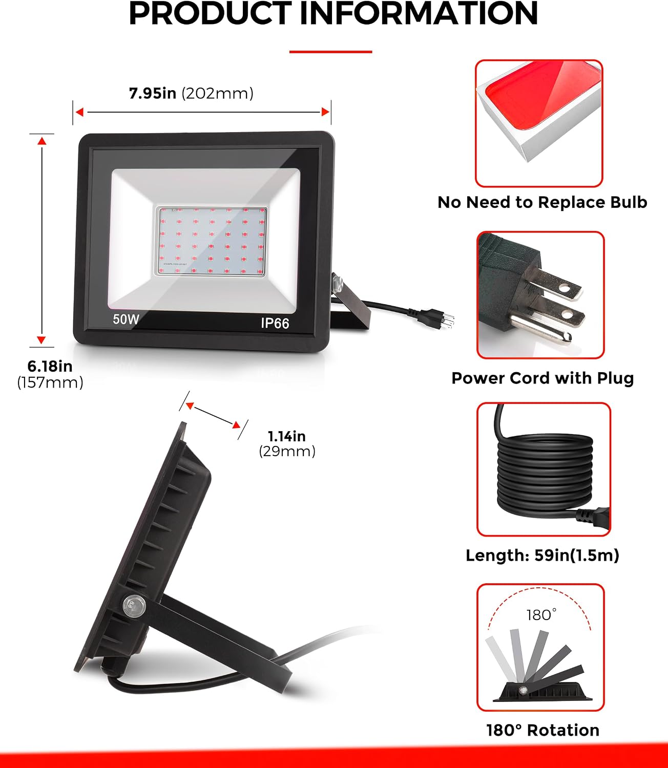 L LOHAS LED Red and Green Christmas Flood Light Outdoor, 𝑫𝒖𝒔𝒌 𝒕𝒐 𝑫𝒂𝒘𝒏 50W Plug in Flood Light, IP66 Waterproof Christmas Decorations, 2300lm Christmas Lights for Yard, Party, UL Listed